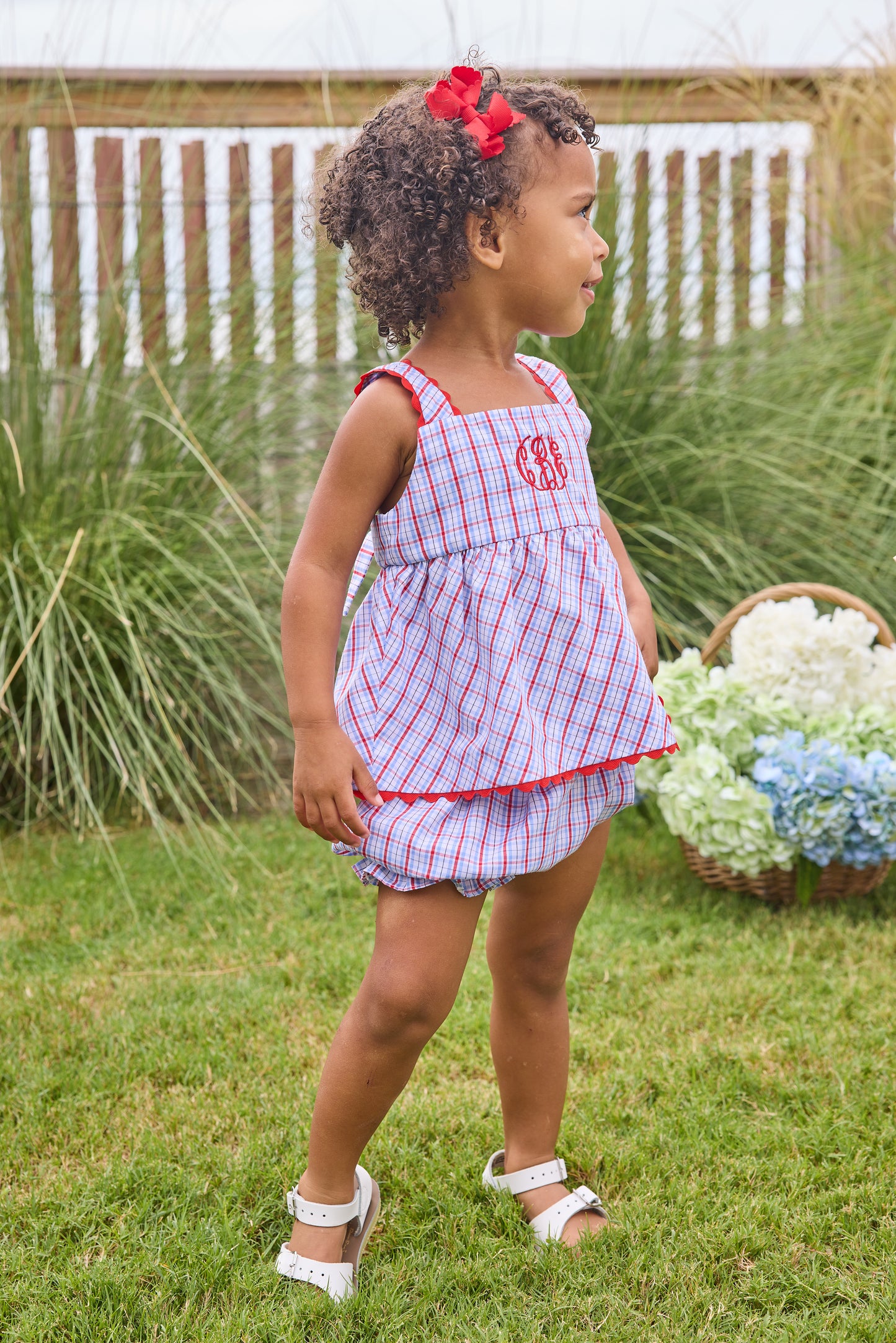 Little English Evie Bloomer Set Patriotic Plaid