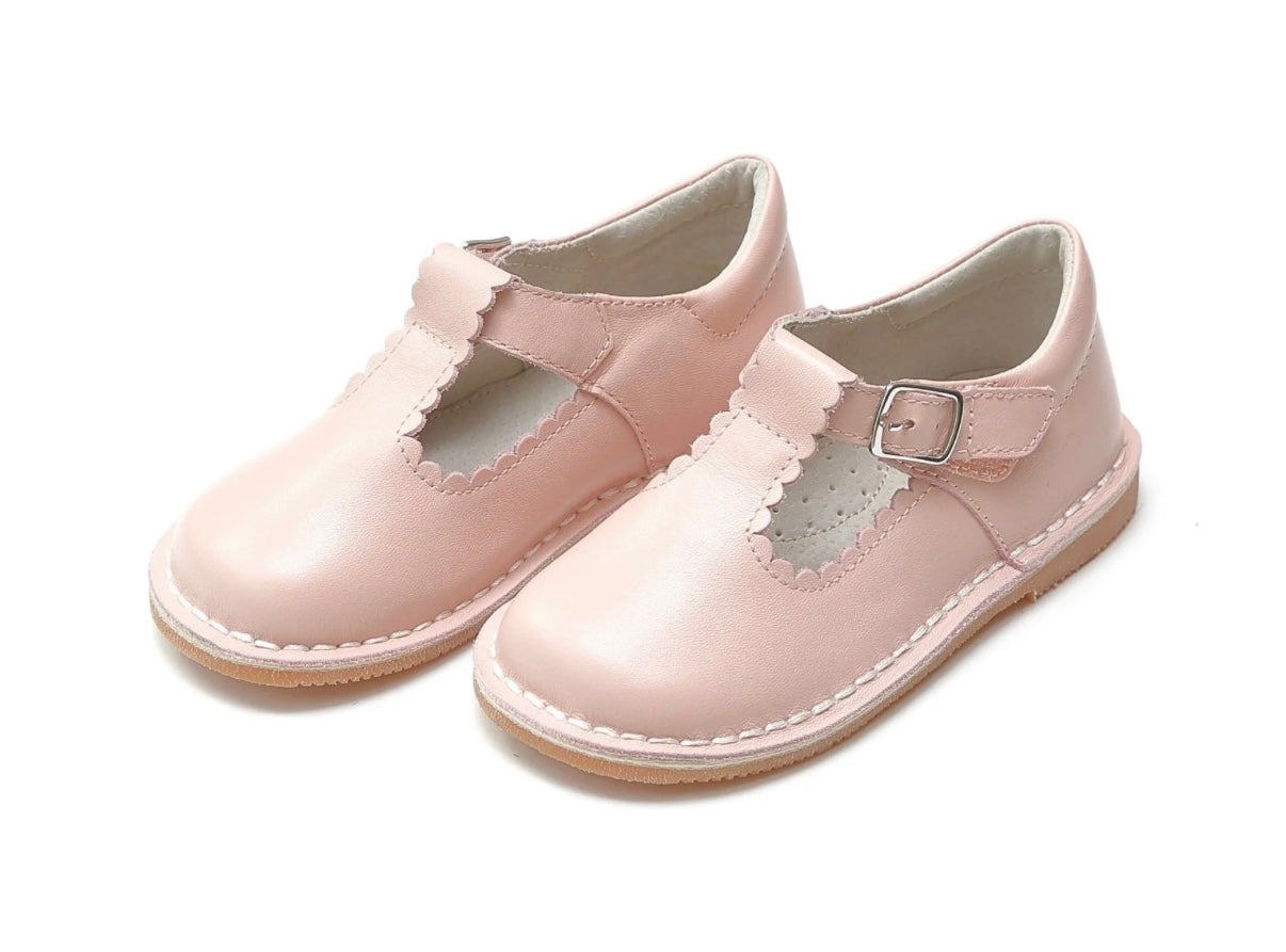 L’Amour Selina Scalloped T-Strap Mary Jane- Pink