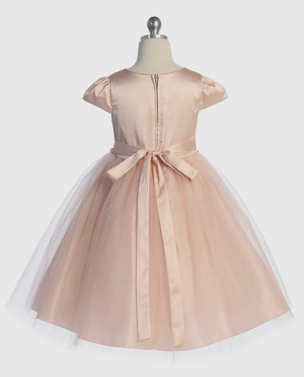 Kids Dream Blush capped sleeve satin & tulle dress