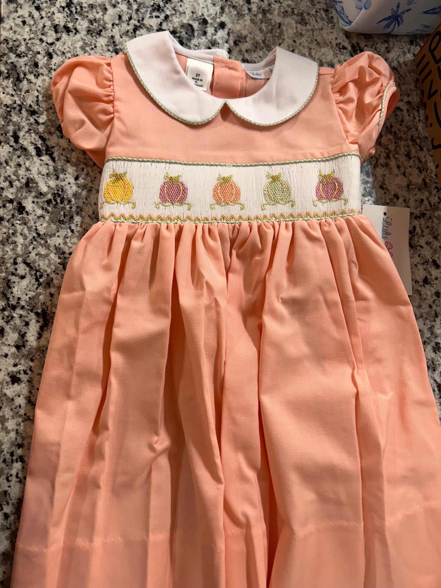 Lulu Bebe Rose Pumpkin Smocked Waist Dress with Ruffle Collar