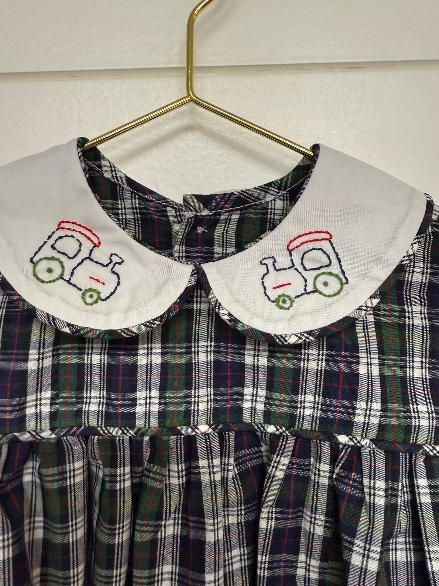 Remember Nguyen Navy Plaid Sawyer Bubble- Trains