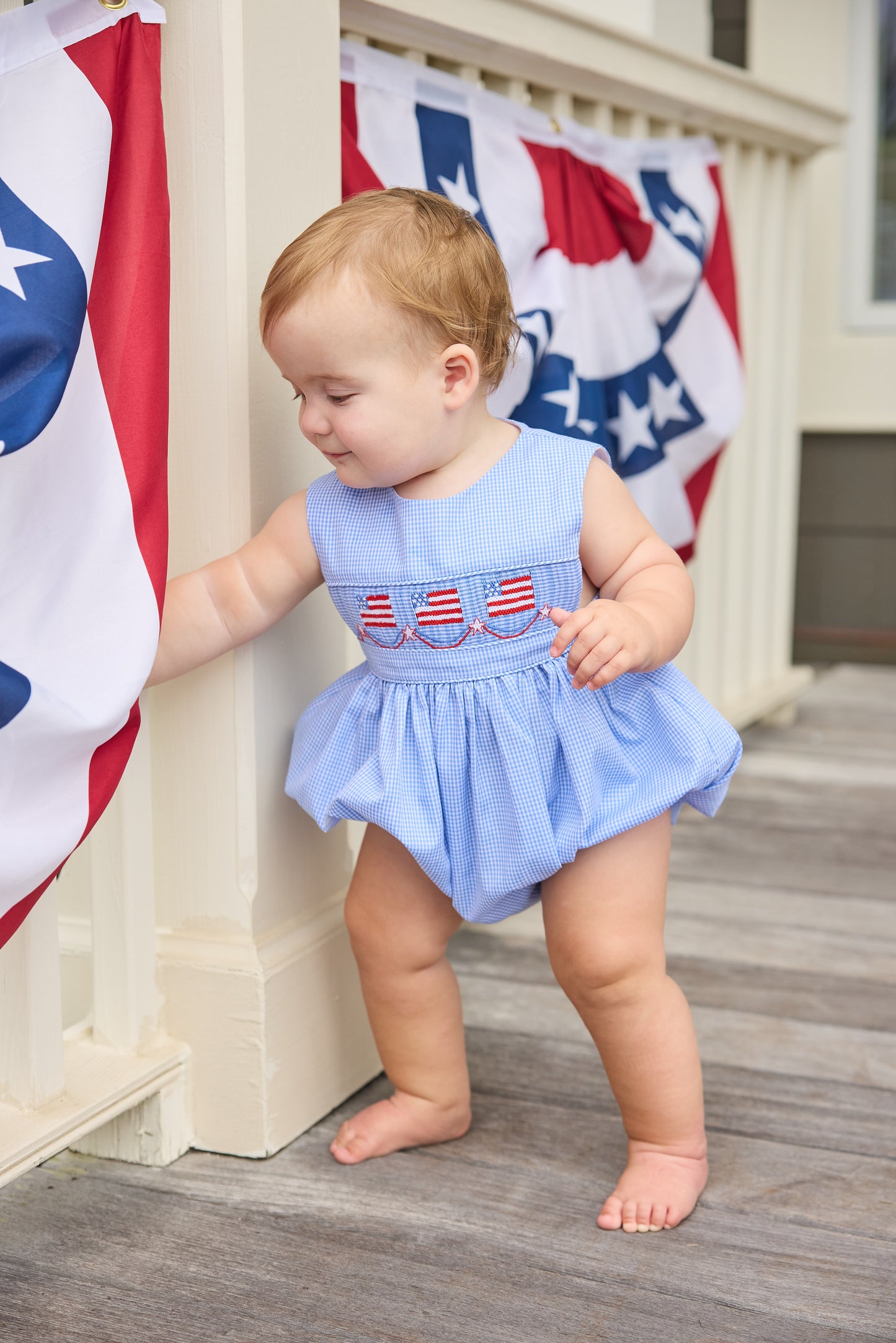 Little English Smocked Apron Bubble- Flags