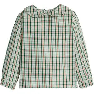 Little English Peter Pan Shirt, Mistletoe Tartan
