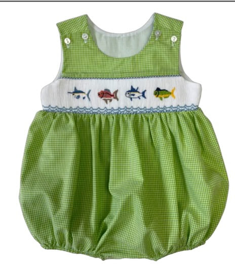 Lulu BeBe Ted Fish Bubble-Green Gingham