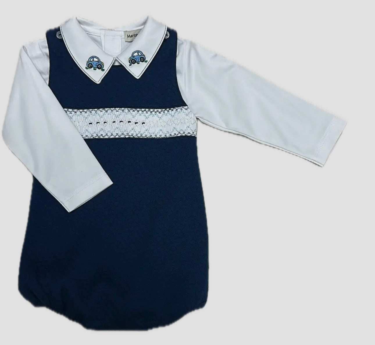 Marco and Lizzy Boy’s Ariana and Drew Smocked Romper Set