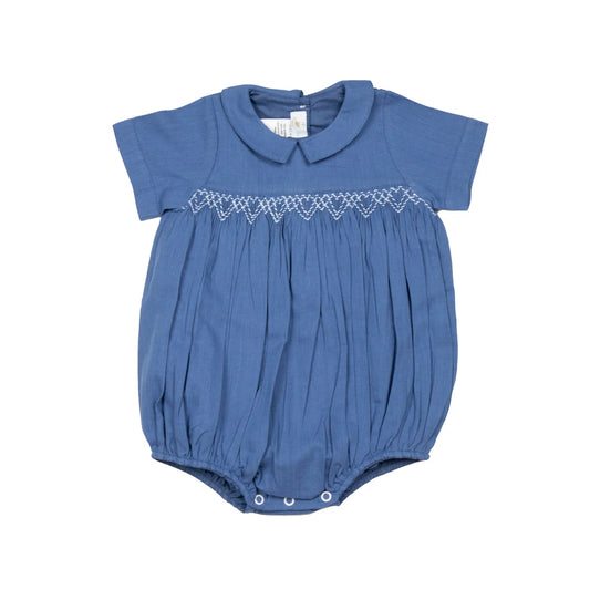 Cuclie Oliver Linen Smocked Bubble Romper