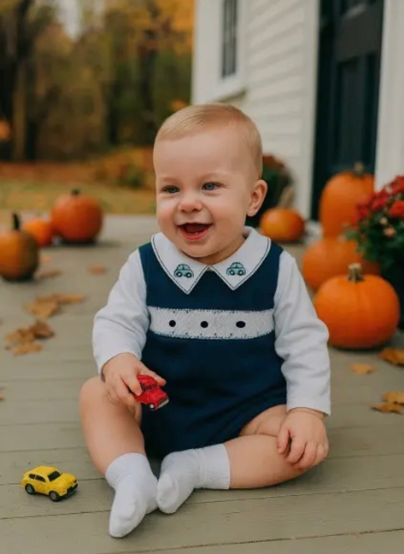 Marco and Lizzy Boy’s Ariana and Drew Smocked Romper Set