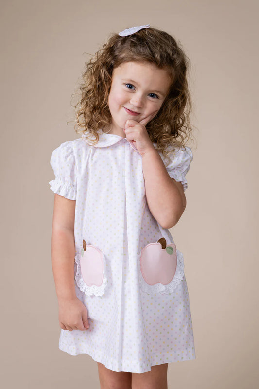 Percy & Tyne Pastel Bitty Dot W/ Pink Apples, Day Dress