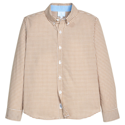 Little English Button Down Shirt- Khaki Gingham