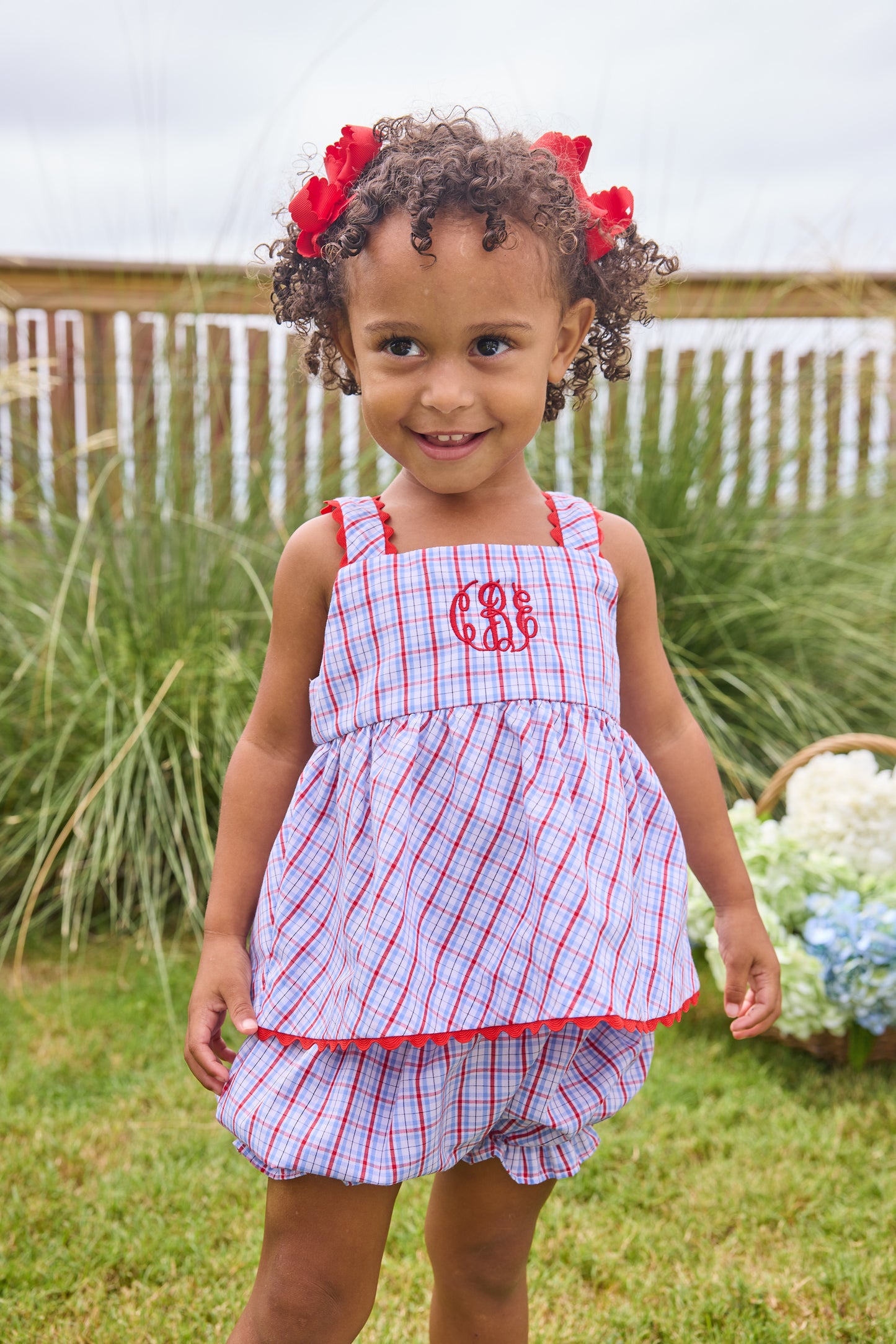 Little English Evie Bloomer Set Patriotic Plaid