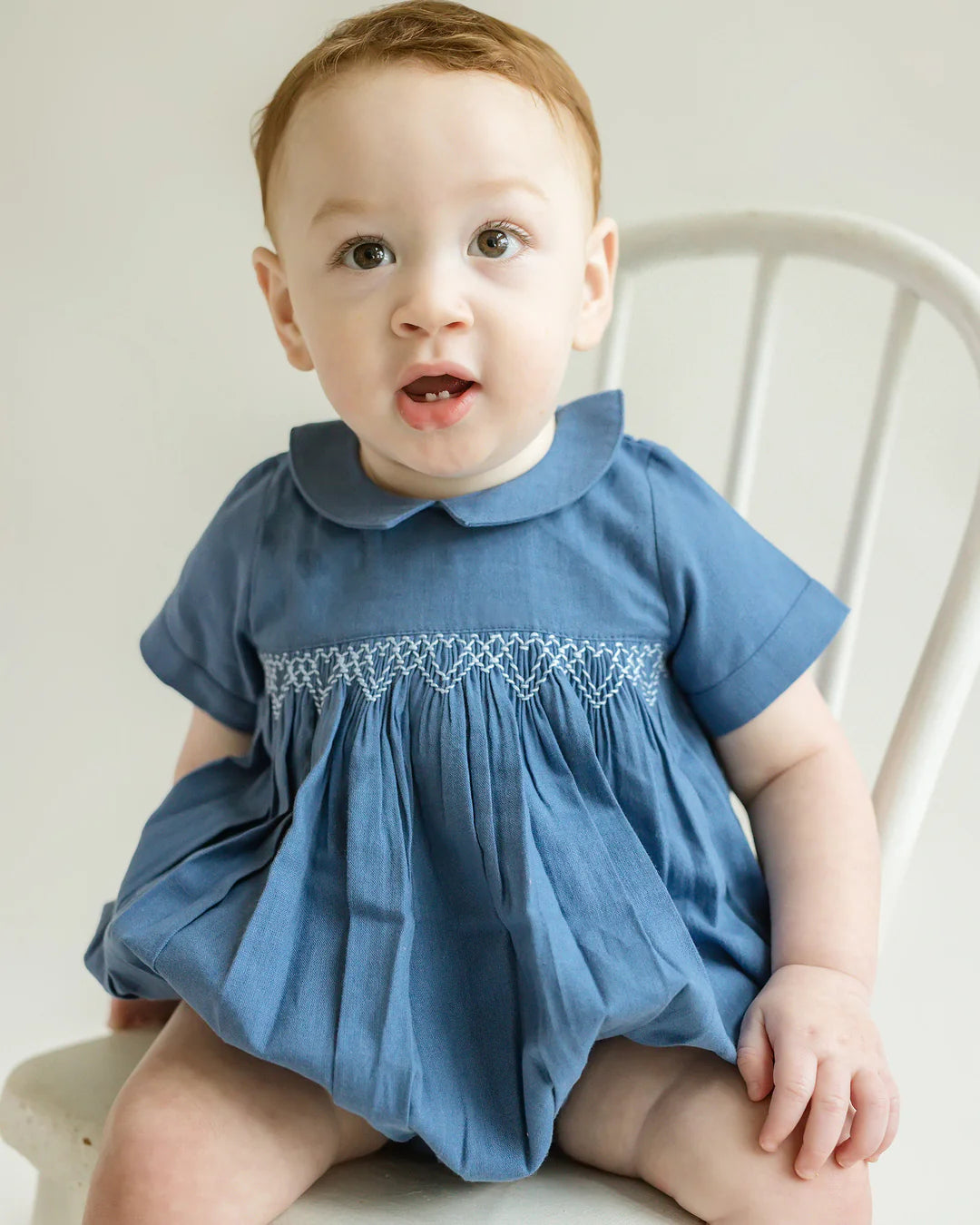 Cuclie Oliver Linen Smocked Bubble Romper