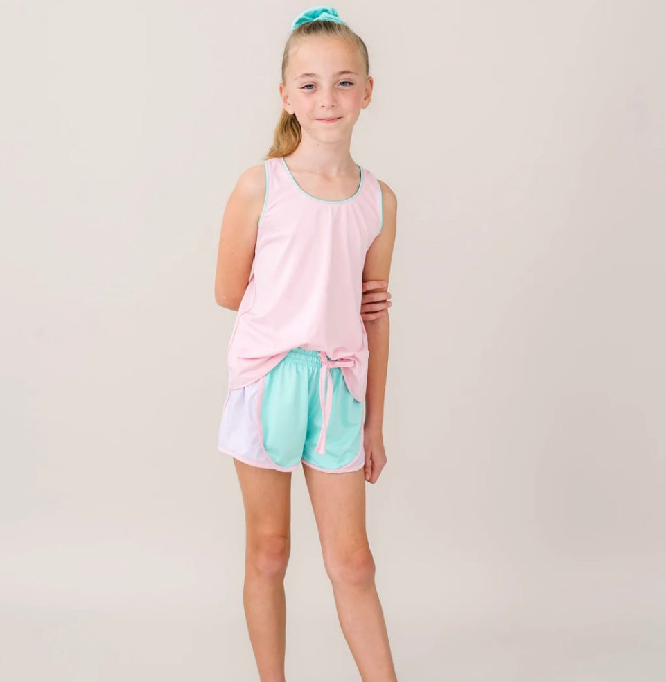 Set Fashions Elise Short Totally Turquoise, Petal Purple, Cotton Candy Pink