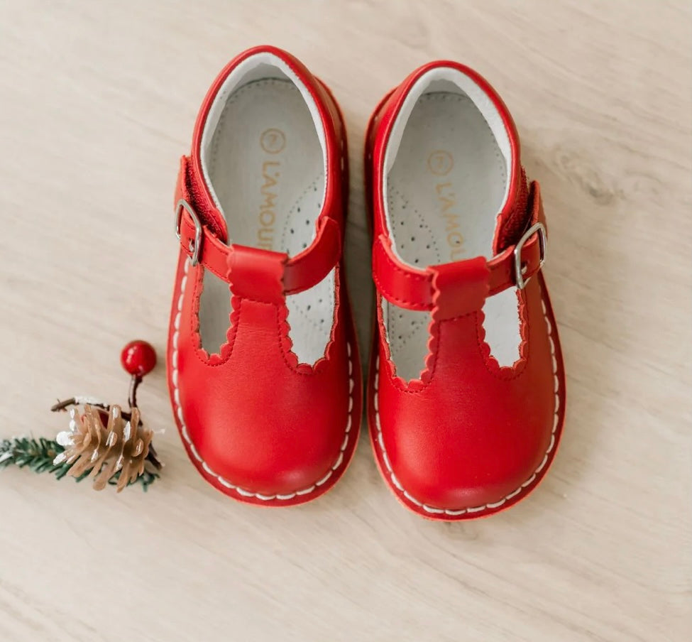 L’Amour Selina scalloped T strap Red