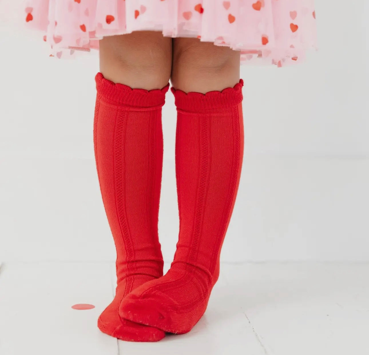 LSC red scalloped knee socks