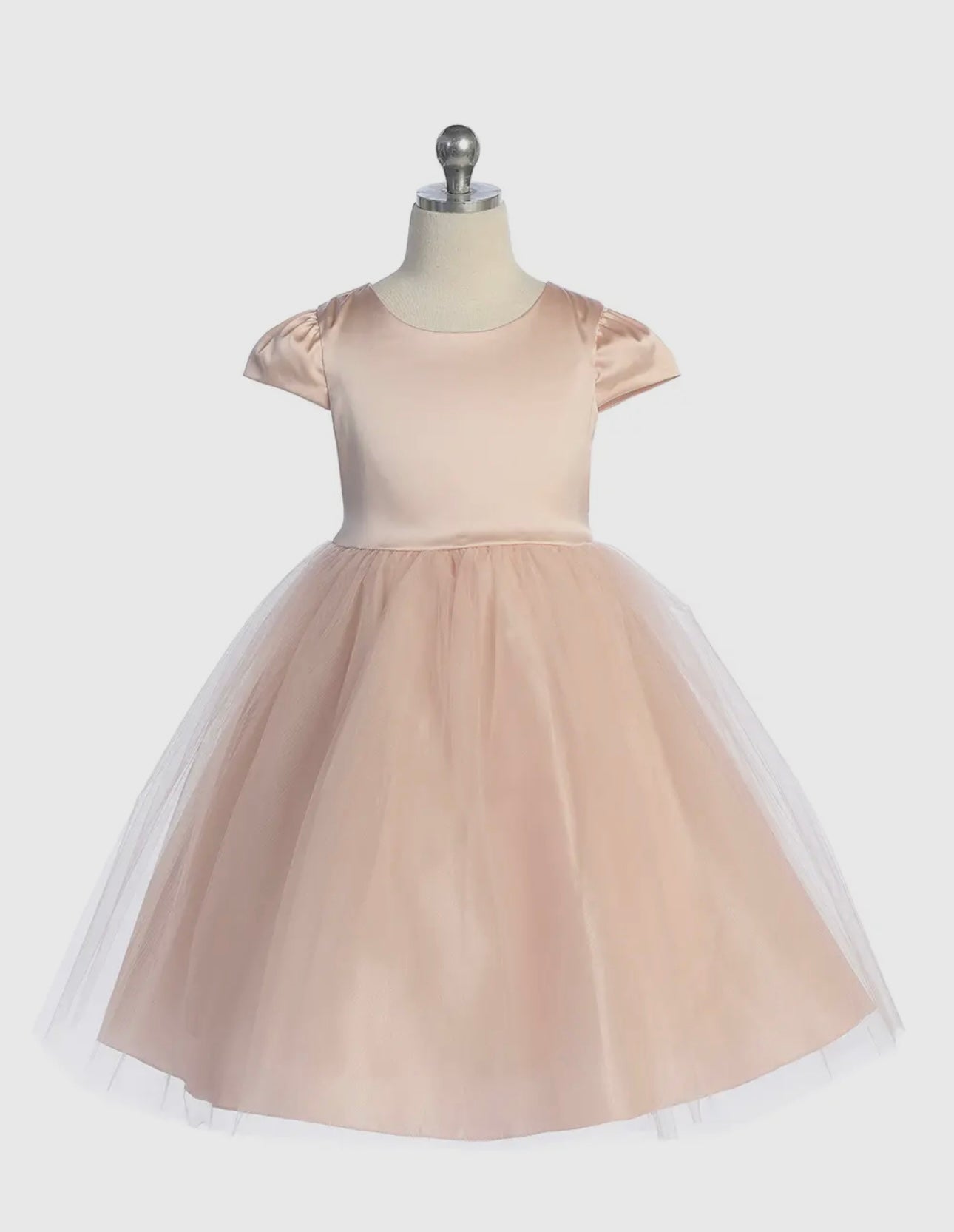 Kids Dream Blush capped sleeve satin & tulle dress