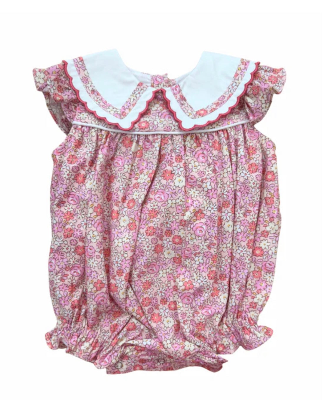 Lulu Bebe Pink Floral Bubble with White Tie Back Bow