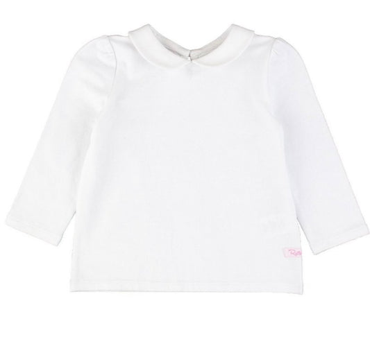 Ruffle Butts White Peter Pan Collar Long Sleeve Top