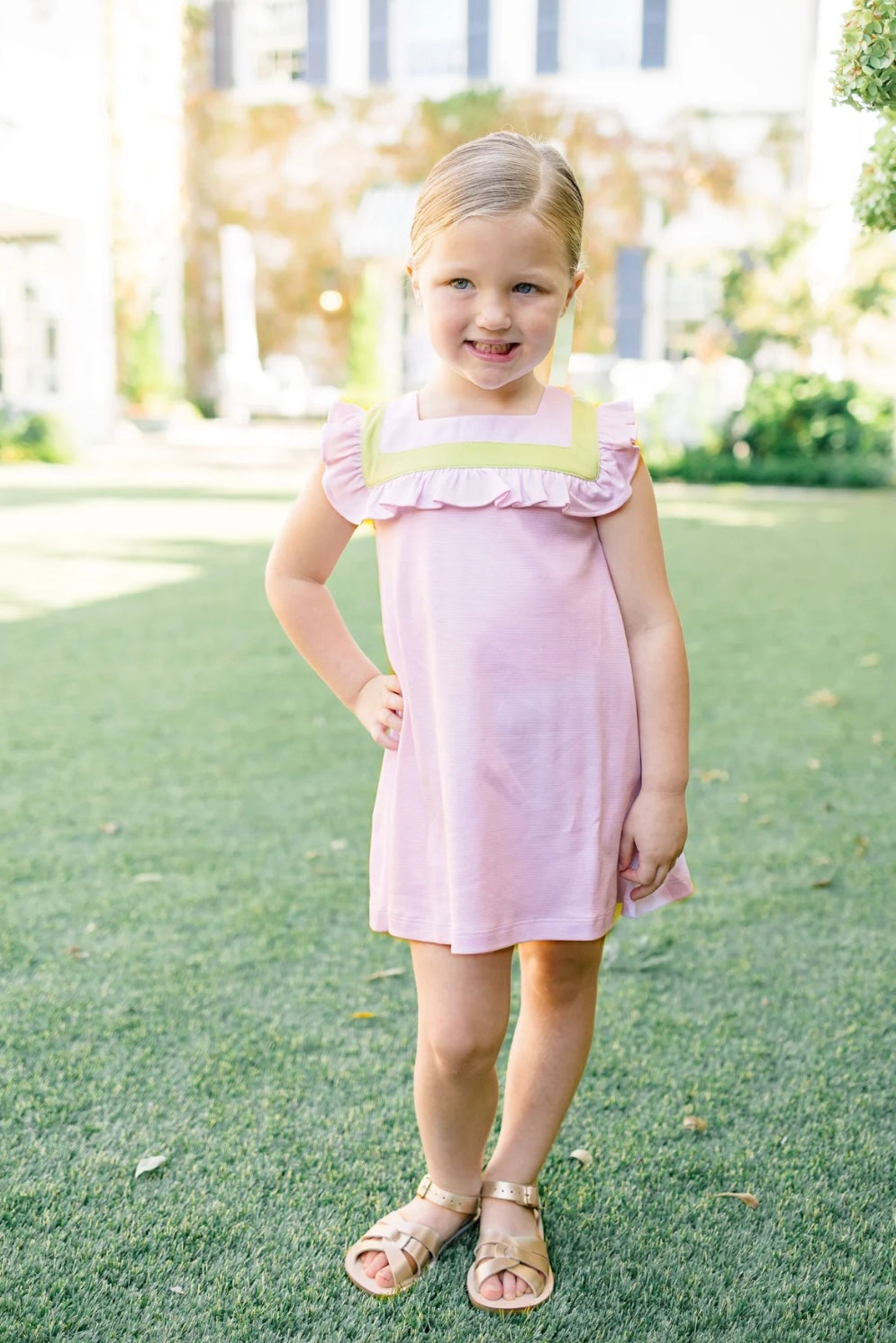 The Proper Peony Pink with Green Stripe Dress