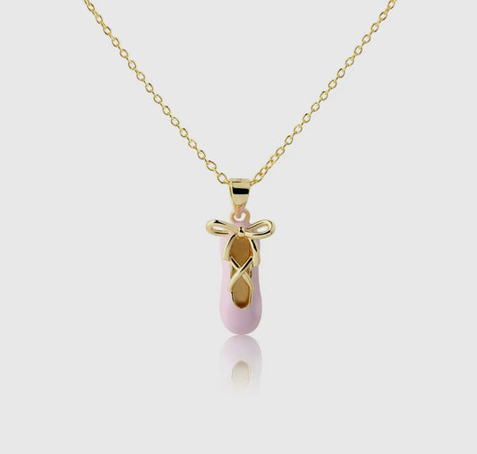 CM 14k gold plated pink ballet slipper necklace