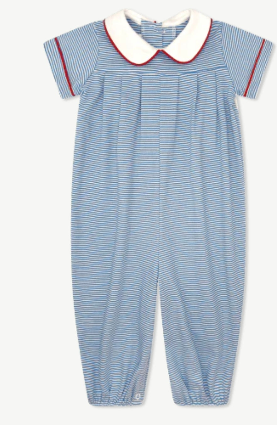 Lullaby Set Precious Pleated Romper- Seaside Blue Ministripe