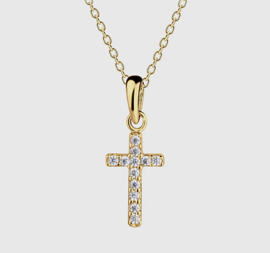 CM 14k gold plated cross cz necklace
