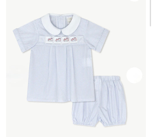 Lullaby Noah Ribbon Bloomer Set Classic Blue Windowpane