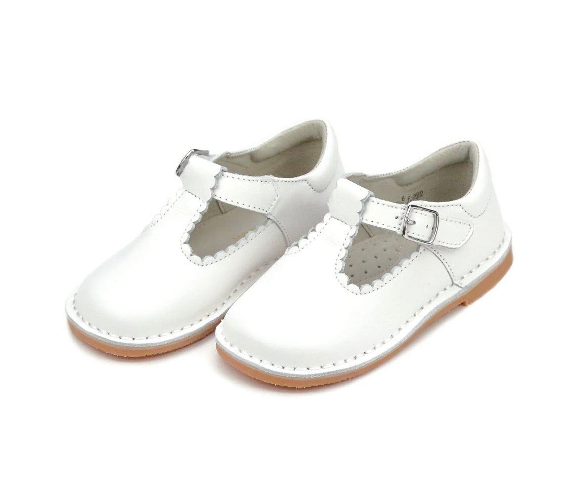L’Amour Selina Scalloped T Strap Mary Jane - White