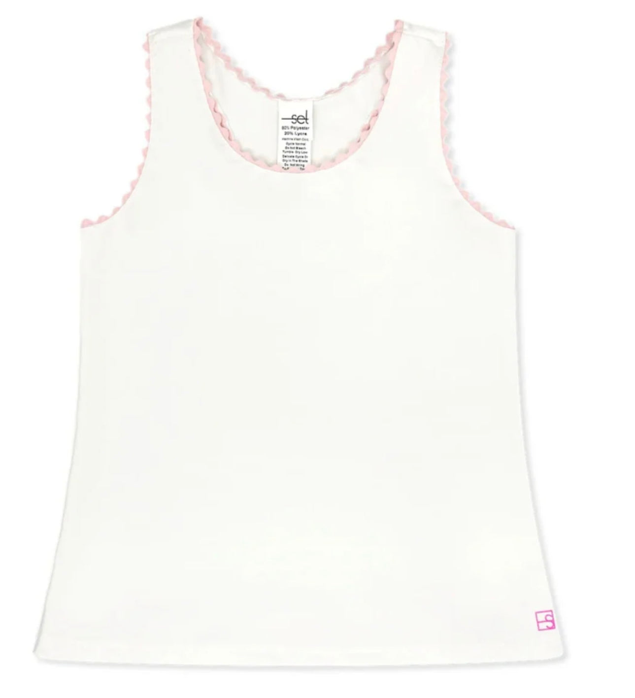 Set Fashions Riley Tank Pure Coconut, Cotton Candy Pink Ric Rac