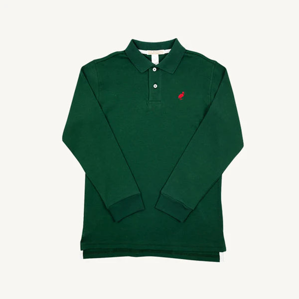 Long Sleeve Prim and Proper Polo, Grier Green with Richmond Red Stork