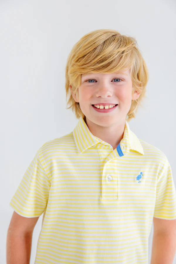 The Beaufort Bonnet Company Prim and Proper Polo, Lake Worth Yellow, Barbados Blue Stork