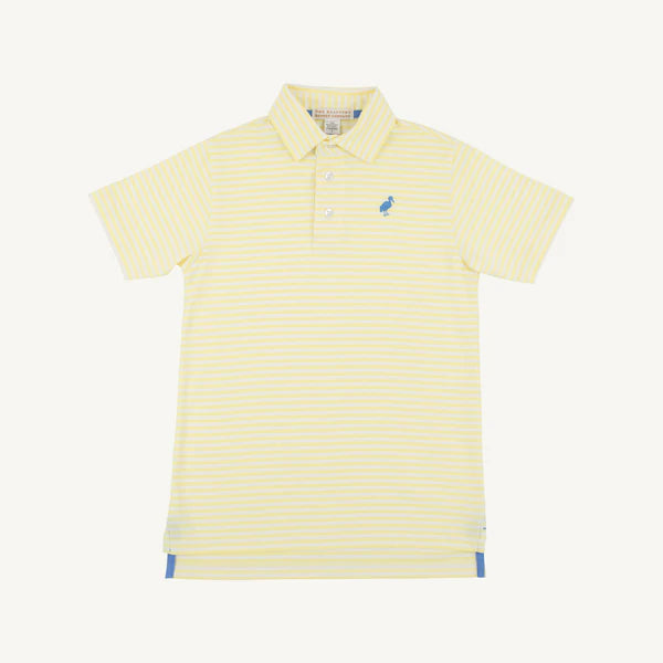 The Beaufort Bonnet Company Prim and Proper Polo, Lake Worth Yellow, Barbados Blue Stork