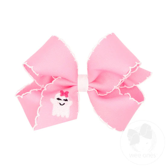Wee Ones Med Pink Embroidered Ghost Bow