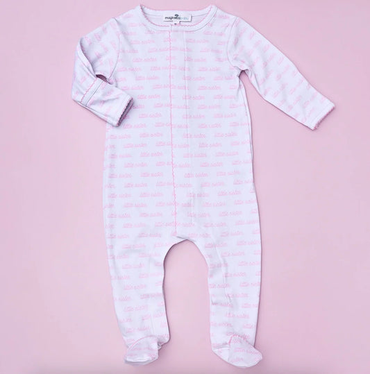 Magnolia baby Little Sister print Zip Footie