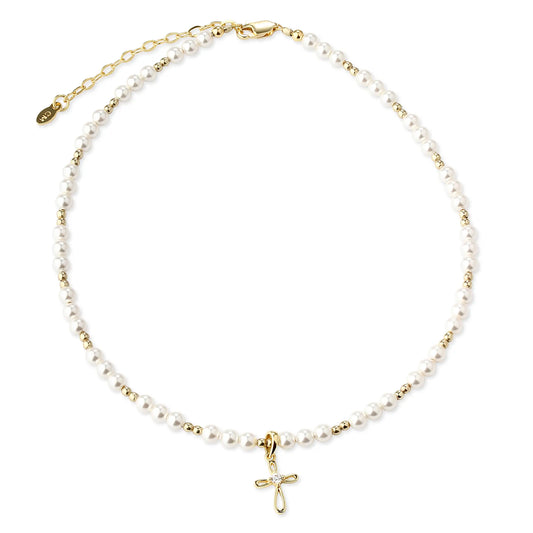 CM 14k gold plated first communion cross necklace