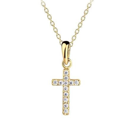 CM 14k gold plated cross cz necklace for girls communion 16-18 inch