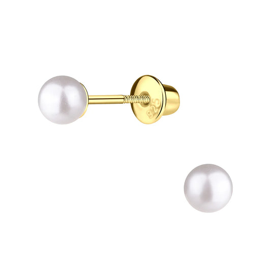 CM 14k gold plated white pearl earrings with screw backs