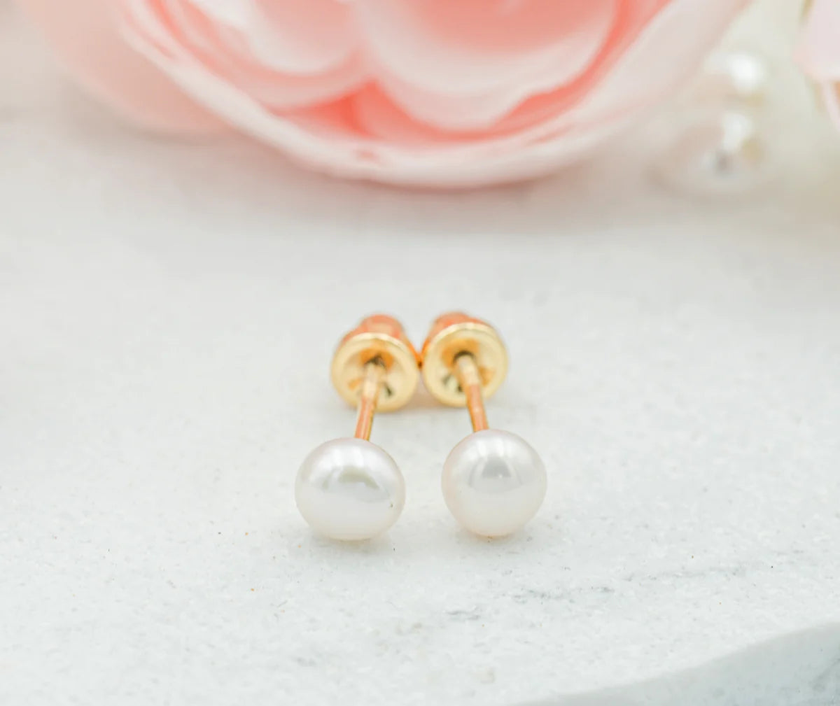 CM 14k gold plated white pearl earrings with screw backs