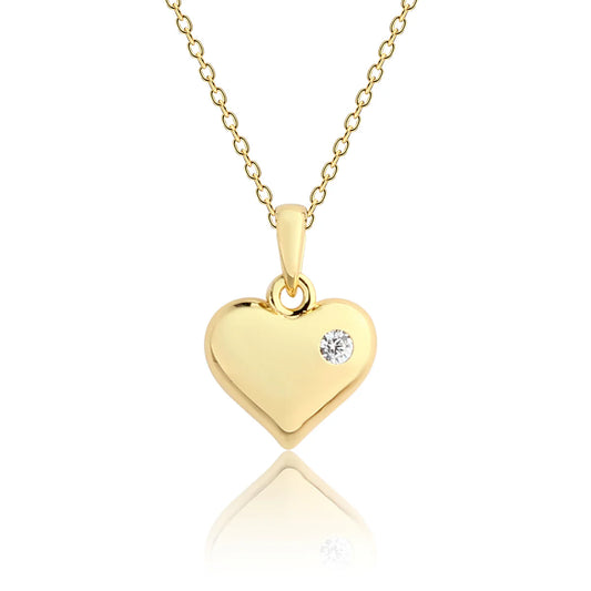 CM 14k gold plated puff heart charm necklace 14inch