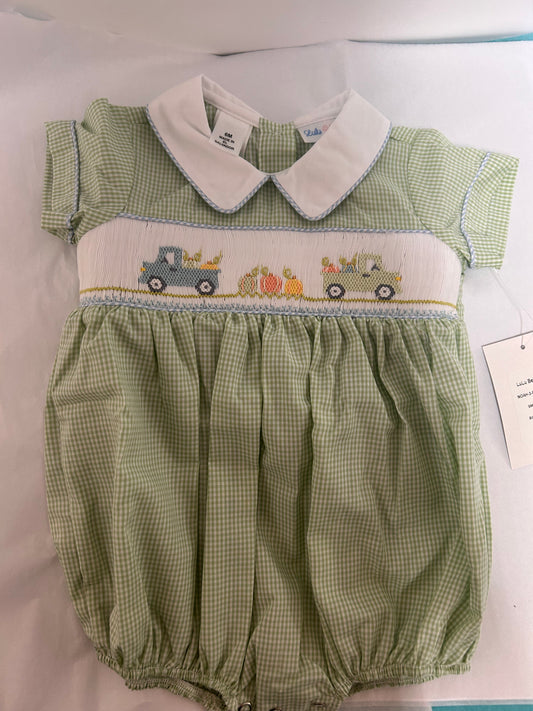 Lulu Bebe Noah Pumpkin Smocked Boy Bubble