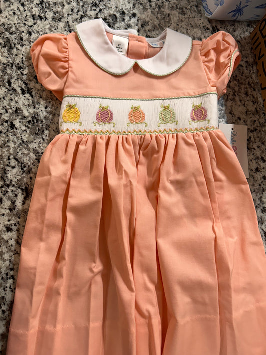 Lulu Bebe Rose Pumpkin Smocked Waist Dress with Ruffle Collar