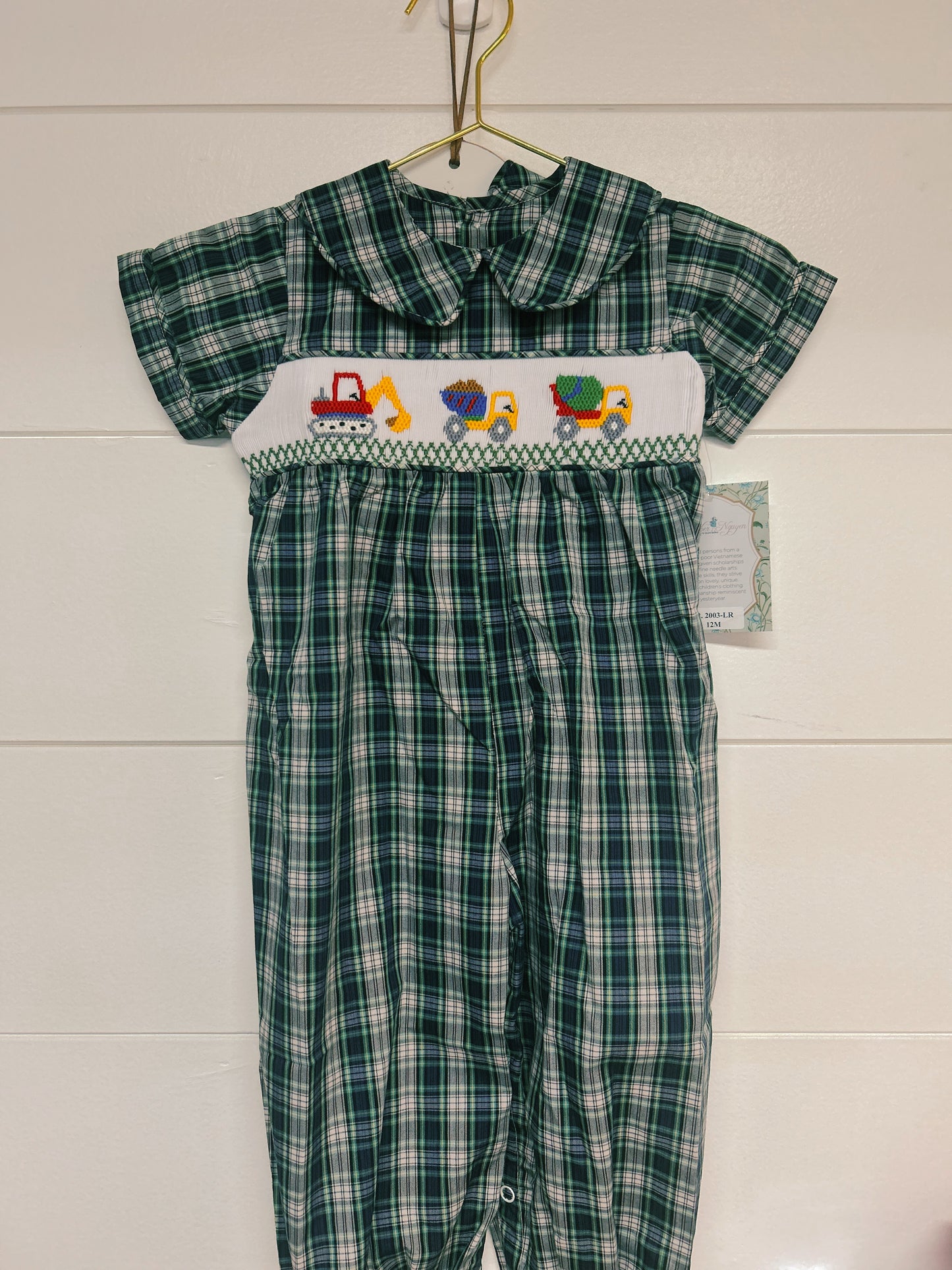 Remember Nguyen Blue Plaid Tate Long Romper-construction