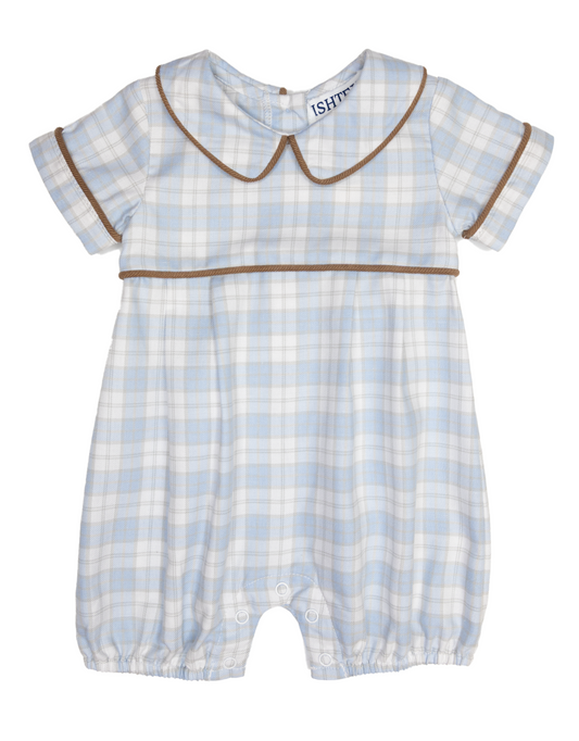 Ishtex Blue/Khaki Plaid Romper