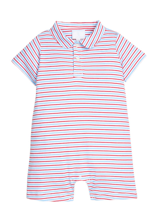 Little English Peter Pan Polo Romper- Primary Stripe