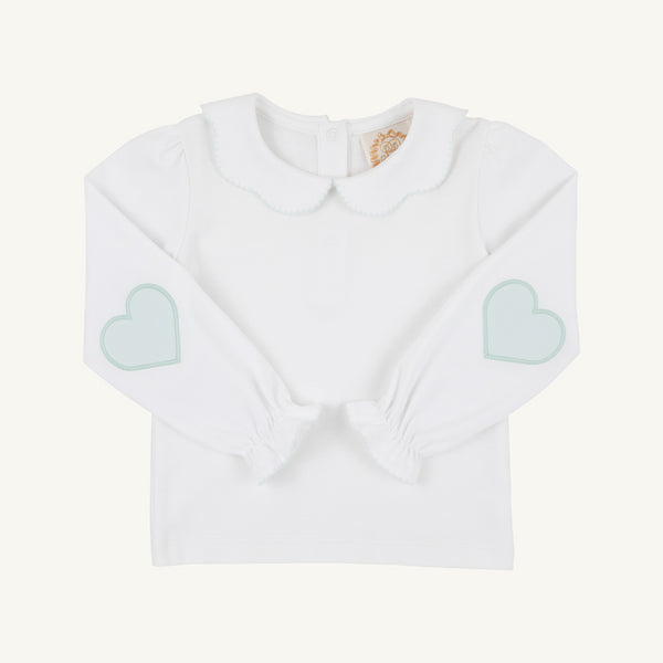 The Beaufort Bonnet Company Emma’s Elbow Patch Top, Worth Avenue White with Old Greenwich Green Heart Patches