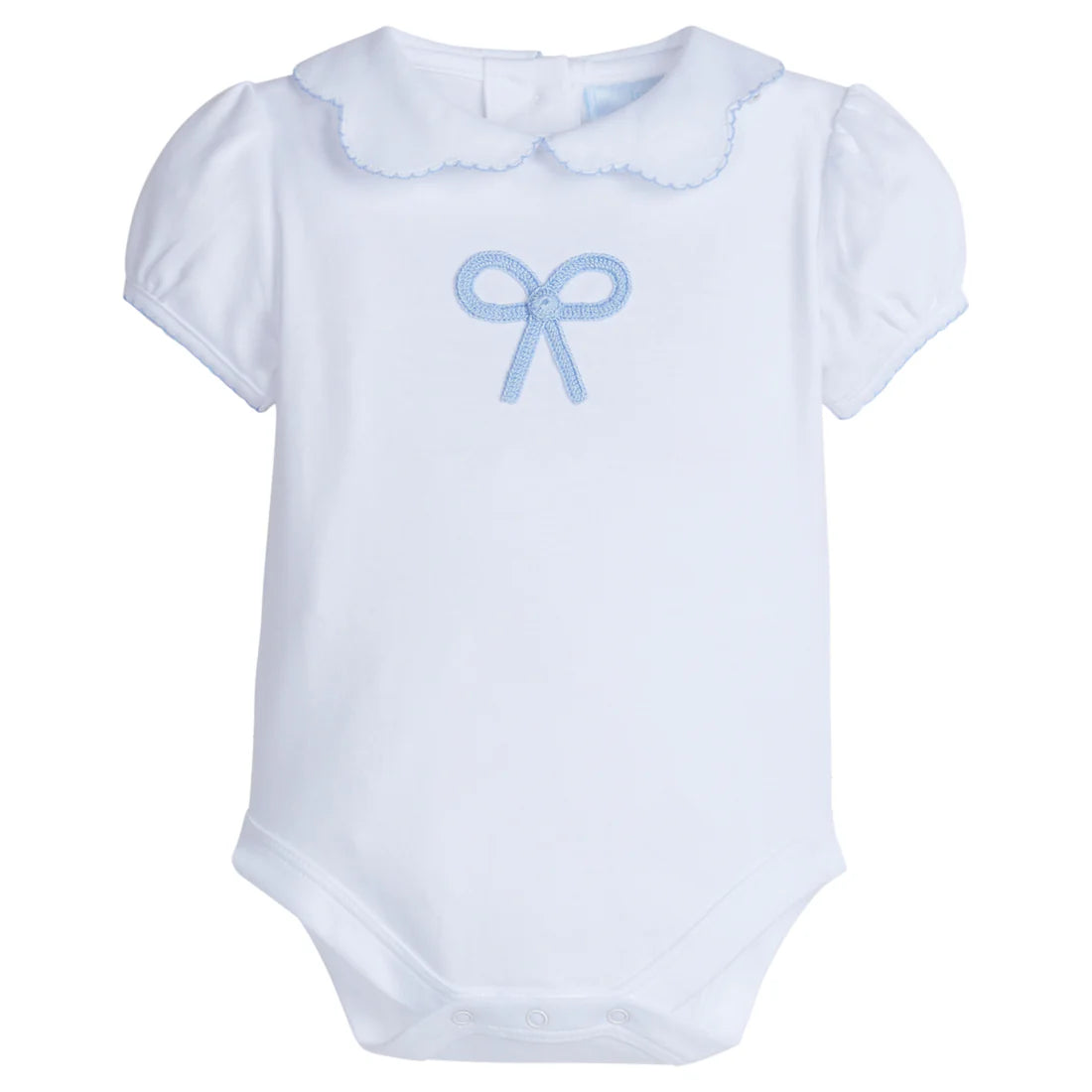 Little English Crochet Peter Pan Onesie - Blue Bow