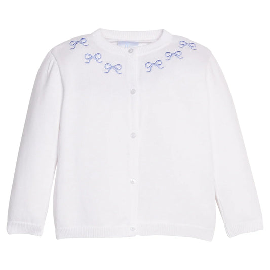 Little English Embroidered Essential Cardigan, Blue Bows