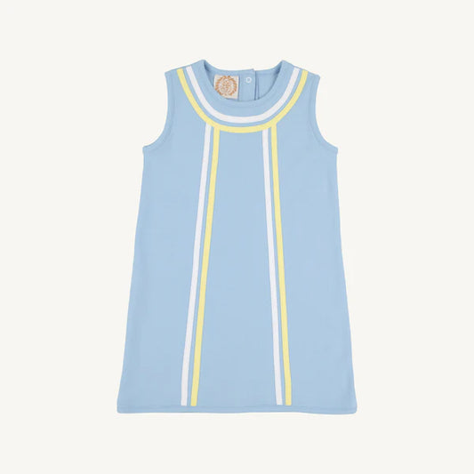 The Beaufort Bonnet Company Annie Apron Dress, Beale Street Blue with Lake Worth Yellow