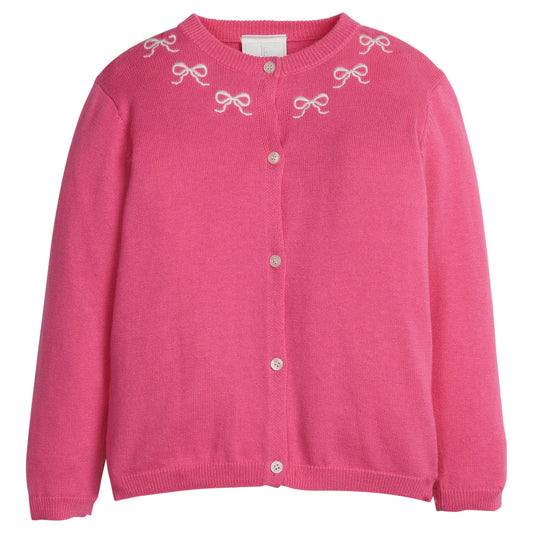 Little English Embroidered Essential Cardigan- Pink Bows