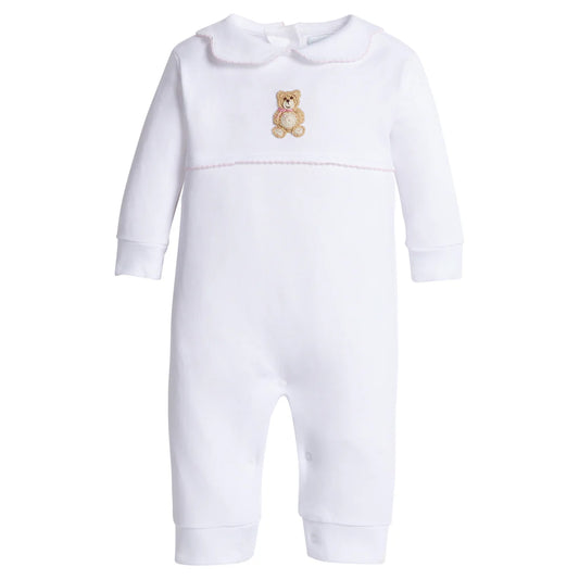 Little English Crochet Playsuit- Pink Teddy Bear