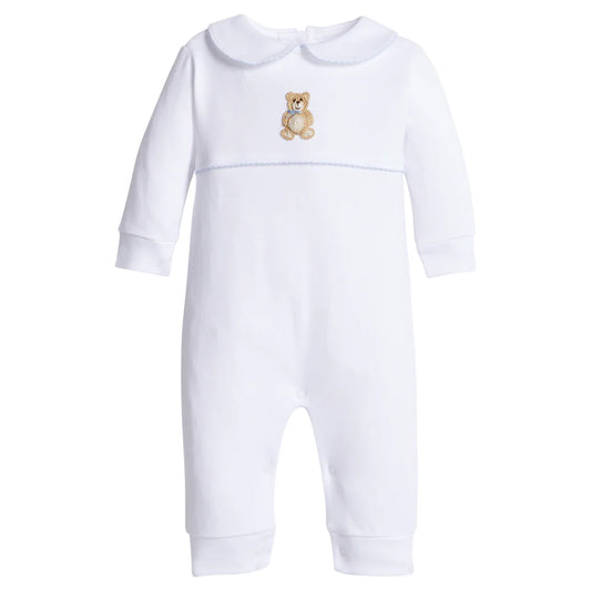 Little English Crochet Playsuit- Blue Teddy Bear